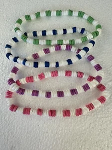 4 Puka Shell Chip Anklet Set Pink Green Blue Purple Stretch - Picture 1 of 7