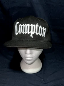 COMPTON Black Baseball Cap Hat Fitted HEADLINES L-XL - Picture 1 of 8