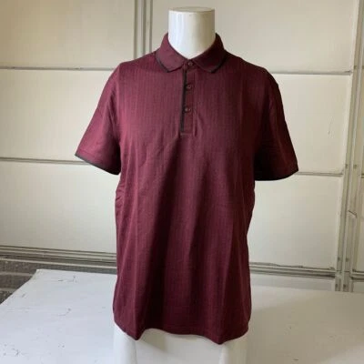 EXPRESS Mini Geo Tipped Cotton-Blend Jacquard Polo Men's Size L Ruby - Image 1 of 4