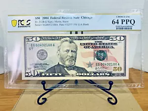 2004 $50 FRN PCGS 64PPQ Fantasia SCALA PARZIALE INVERSA BOOKEND Serie #EG00432100A - Foto 1 di 2