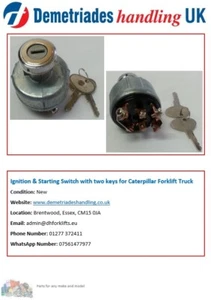 Ignition & Starting Switch with two keys for Caterpillar Forklift Truck - Picture 1 of 7