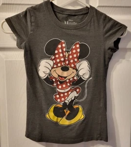 Disney Girls Minnie Mouse Short Sleeve Glitter Graphic T-Shirt, Grey, Small 6/6X - Picture 1 of 10