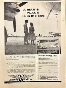 Embry Riddle Aeronautical Institute Man's Place is in the Sky Vtg Print Ad 1958 - Picture 1 of 6