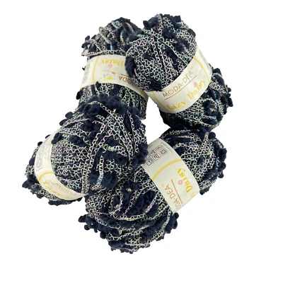 4 Skeins Moda Dea Lazy Daisy Wavy Navy Novelty knitting yarn Discontinued - Image 1 of 4