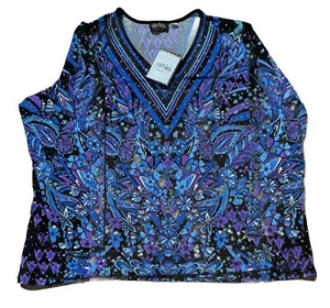 Bob Mackie Wearable Art 3/4 Sleeves Top for Woman 3X Blue, Purple Sequin NWT - Picture 1 of 4
