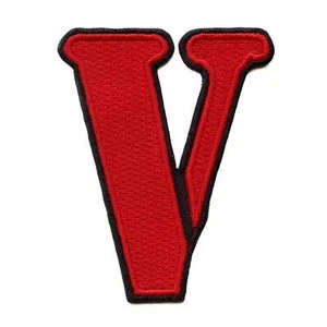 Basic V Logo Patch Red Stencil Letter Embroidered Iron On - Picture 1 of 2