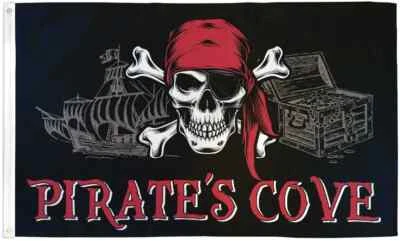 Pirate's Cove 3x5 pies Poli Pirate Flag Jolly Roger Pirate Cove Pirate Ship Flag Foto 1 de 3
