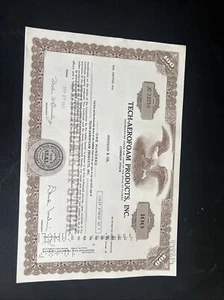 Certificato Stock Prodotti Tech-Aerofoam 1971 Vintage. 100 azioni - Foto 1 di 10