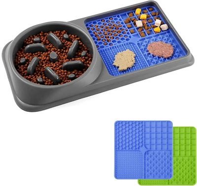 Dog Bowl Slow Feeder and Licking Mat Dog Food Premium 2x Lick Pads