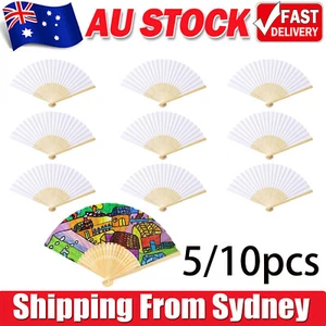 5/10pcs Chinese Hand Folding Bamboo Paper Blank Fan White Paper Fan BULK Gift - Picture 1 of 9