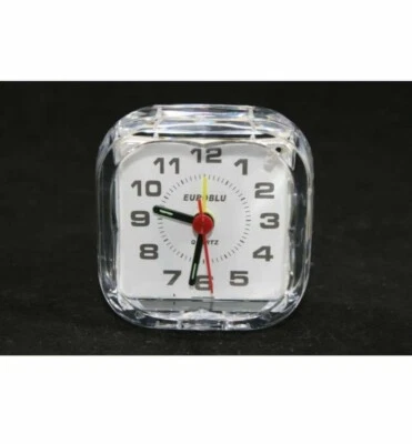 Sveglia Analogica Orologio da Comodino Trasparente Sveglietta  - Immagine 1 di 3
