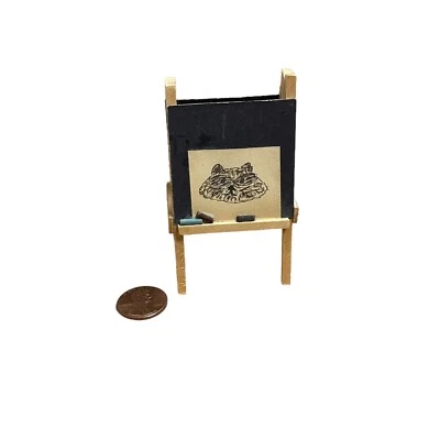 Vintage Artisan Dollhouse Miniature Art Easel Kids Drawing Cat Paint Diorama - Image 1 of 4