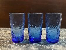 3 MORGANTOWN DELPHINE BLUE CRINKLEICED TEA GLASSES