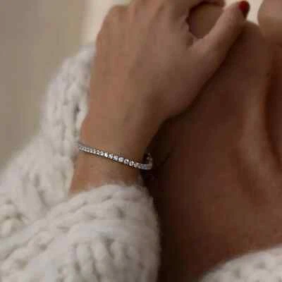 Tennis Bracelet 4.50Ct Round Cut Natural GHVS Diamond 14k White Gold 4 Prong Set - Image 1 of 4