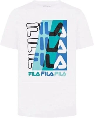 Fila Boys Stacked Logo Short Sleeve Tee- White/Size 7 - Image 1 of 4