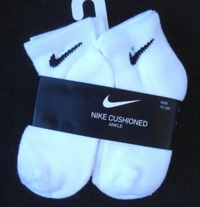 Nike Boy's White Black Logo Cushioned Ankle Socks 6 Pairs Size 7 NEW - Picture 1 of 4