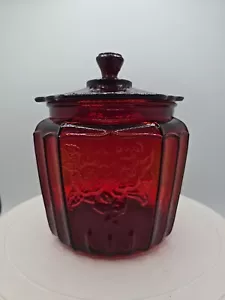 Biscottiera vintage rosso rubino stile depressione amberina vetro Mayfair rosa - Foto 1 di 12