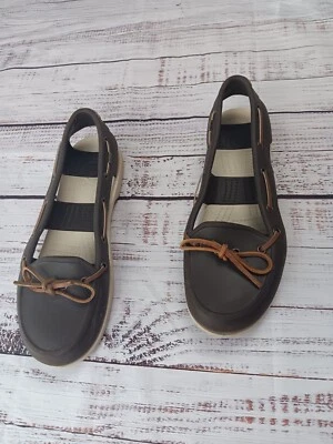 Crocs Moccasin Women's 9 W Beach Line Boat Shoes  Brown Tan  Loafer Slip On Flat - Image 1 of 4