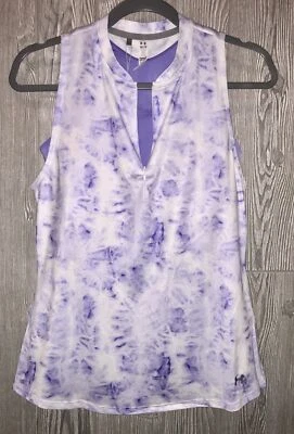 UNDER ARMOUR Spy Dye White Purple S/L Golf Polo Shirt NEW Womens Sz L - Image 1 of 4