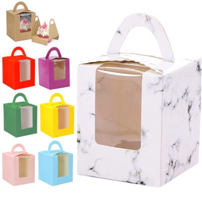 VDL 10X Single Cupcake Cake Boxes w/ Display Window Box Cup Cakes 11 Colours - Image 1 of 4