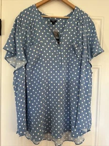 Torrid Harper Bluse Top blau weiß gepunktet Damen Übergröße 5X neu mit Etikett - Bild 1 von 12