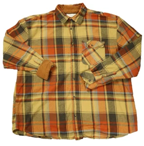 Gioberti Plaid Flannel Button Up Shirt Corduroy-Trim-Collar-Cuff Orange 2XL - Picture 1 of 24