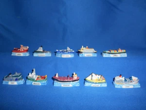 Porcelain COMMERCIAL SHIPS Cargo TUG Liner Set of 10 Mini Figurines FRENCH FEVES - Picture 1 of 12