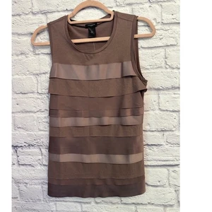 NWT Ann Taylor XS Sleeveless Top Brown Layered Ribbon Detail Knit Tank - Picture 1 of 8