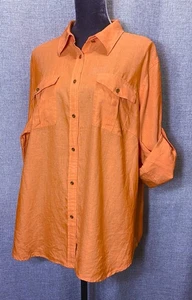 Lauren Ralph Lauren Leinen Bluse mit Knopfleiste Gr. 2X Rollriegelärmel Logo Knöpfe - Bild 1 von 7