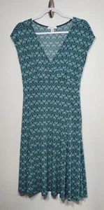 Dressbarn Women's 6 Teal Peacock Feather Pattern Fit & Flare Dress - Picture 1 of 6