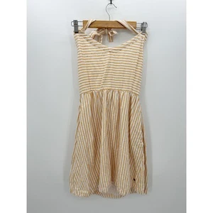 Roxy Orange White Striped Halter Neck Mini Dress Linen Viscose Pockets Women XL - Picture 1 of 9