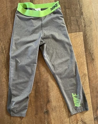 Nike Pro Dri-FIT Training Capri Leggings Athletic Gray/Green Womens sz Medium - Image 1 of 4