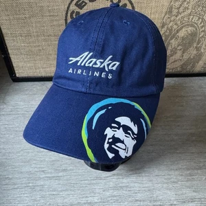 Vintage Alaska Airlines Hat Cap Classic Logo NEW Deadstock Blue Strapback - Picture 1 of 5