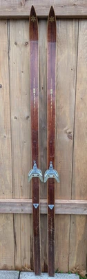 Great Old Wooden Snow Skis Vintage Measure 60 inch Long light Brown Finish - Image 1 of 4