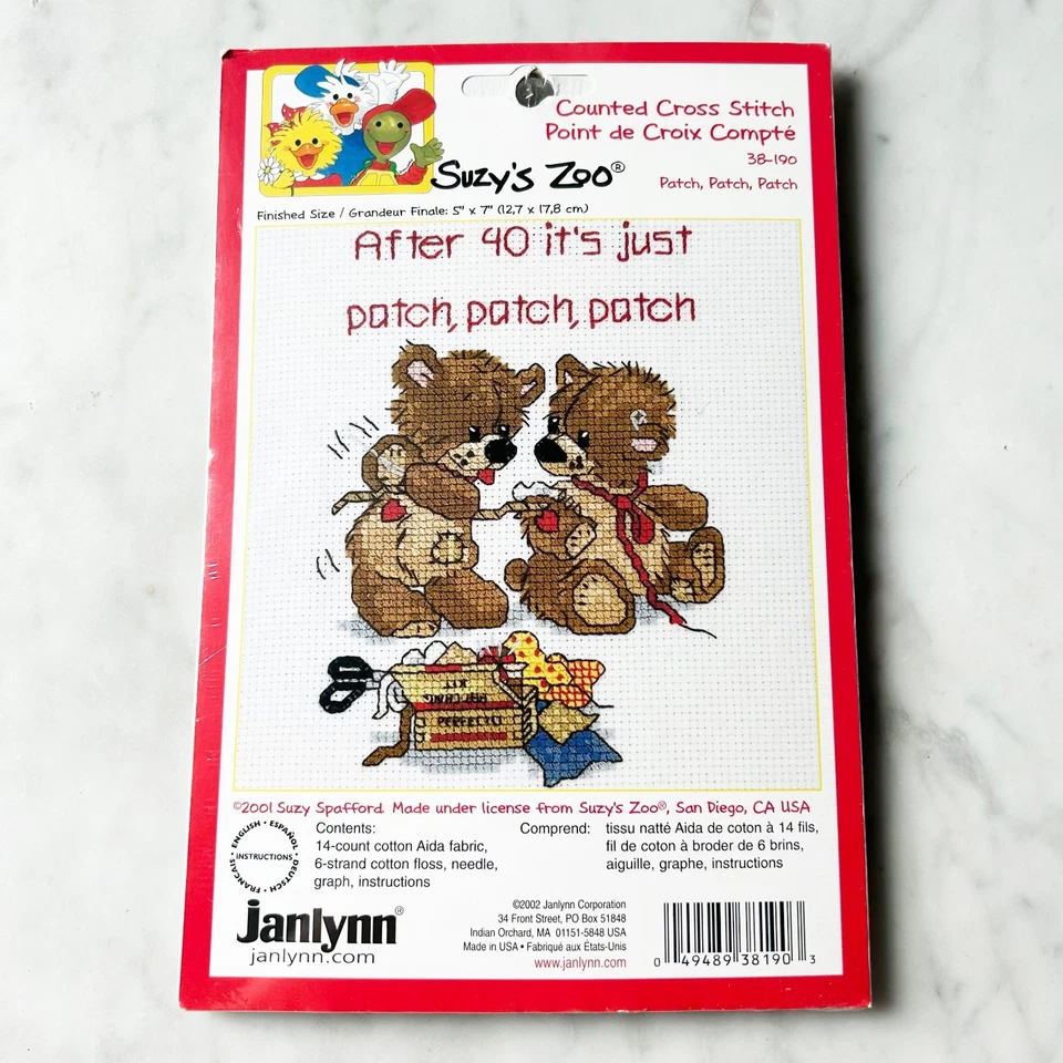 Janlynn Suzys Zoo 38-190 After 40 Just Patch Counted Cross Stitch Kit 2001