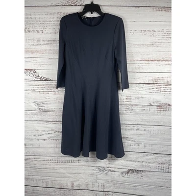 Lafayette 148 New York Dress Size 12 Blue A-Line Midi Pockets Knit Mimimalist - Image 1 of 4