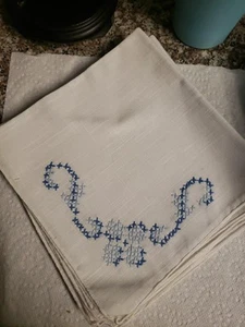 12 Vintage Cross Stitch Napkin Set Blue Blues Farmhouse Cottage Granny Core Lot - Picture 1 of 9