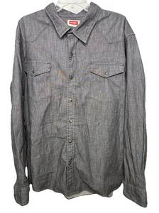 Wrangler Men's 2XL Gray Chambray Denim Long Sleeve Western Snap Shirt - Picture 1 of 6