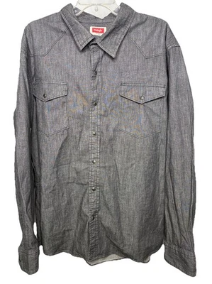 Camisa a Presión Occidental Manga Larga Denim Cambray Gris 2XL Para Hombre Wrangler Foto 1 de 4