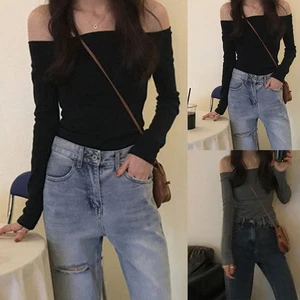 Stylish Off Shoulder Long Sleeve T Shirt for Women Casual Summer Attire - Picture 1 of 44