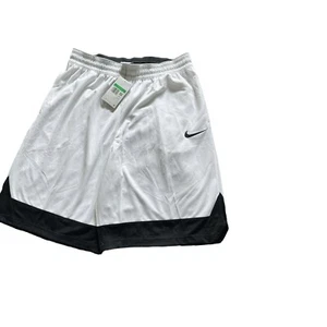 Nike Dri-FIT Knit Men's Training Shorts White Black Swoosh XL Pockets Drawstring - Picture 1 of 6