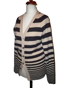 PAUL SMITH CREAM AND GREY STRIPED MERINO WOOL CARDIGAN SIZE SIZE S UK 10/12 - Picture 1 of 6