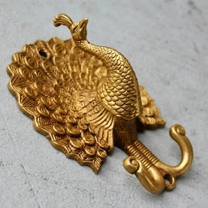 Antique Solid Brass Peacock coat hook rustic VTG bronze hook mid century modern - Picture 1 of 9