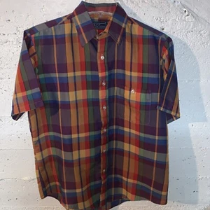 Club Hampton Button Up Shirt Mens Size M Short Sleeve Plaid Vintage Made USA - Picture 1 of 7