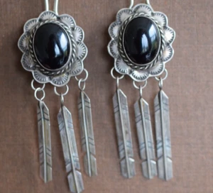 Ohrhänger Silber Onyx, American Style Navajo, New Mexico, Arizona-Stil - Bild 1 von 4