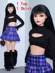 Fashion Black 1/6 Doll Clothes Set Top Purple Pleated Skirt 11.5" Accessories - Picture 1 of 2