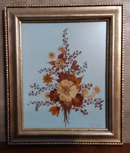 Vintage gepresste Blumen gerahmte Kunst signiert JS 5/86 Mansfield Ohio 12,5x10,5 - Bild 1 von 7