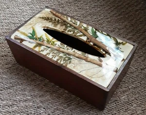 1970's Lucite / Resin Bamboo Plants Tissue / Kleenex Holder - Wood Base OOAK - Picture 1 of 9