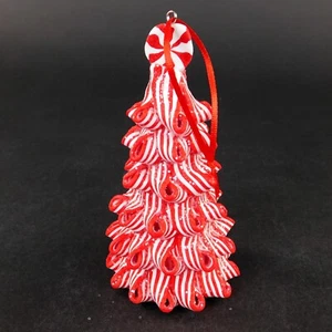 Pepperment Ribbon Candy Sparkly Glitter Christmas Tree Ornament Red White - Picture 1 of 6