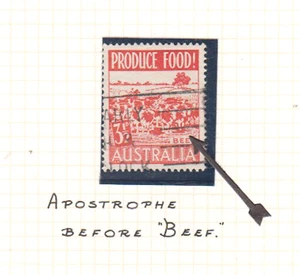 Australia 1953 Food  red 3-1/2d BEEF fine used stamp with variety. - Picture 1 of 1